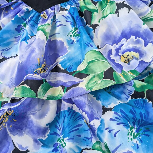 Vintage 80s Strapless Blue Floral Print Short Tiered Prom Cocktail Party Dress M - Picture 12 of 12